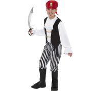 Smiffy's Pirate Costume Deluxe - Black & White with Shirt, Trousers, Bootcovers, Headscarf & Belt