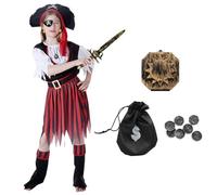 Pirate Costume For Girls, Dress Up Buccaneer Set, Kids Pirate Cosplay Outfit With Hat, Eyepatch, Boot Tops, Other Accessories, Pirate Role Play Costume