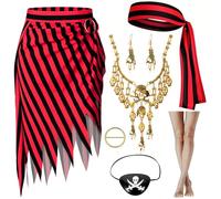 Pirate Costume for Women Adult Pirate Accessories Set Renaissance Pirate Outfit with Pirate Skirt Headscarf Hat Eye Patch for Men Women Cosplay Role Play Set
