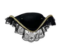 Pirate Costume Hat Deluxe Colonial Tricorn Hat Vintage Party Headwear | Pirate Costume Hat Deluxe Colonial Tricorn Hat Vintage Party Headwear with Lace Trimming for Adults