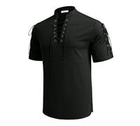 Pirate Costume Henley Long Sleeve Men Mens Pirate Costume Adult White Shirts for Men Adult Viking Costume Men Grandad Shirts for Men Green Shirt Medieval Costume Men Pirate Co(Black,M)