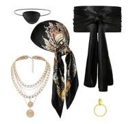 Pirate Costume Men Accessories - Headscarf Wrap Sash Belt Cosplay Outfit with Earring Necklace | Role Play Cosplay Outfit Supplies for Masquerade Celebrations Carnivals Stage Photoshoots