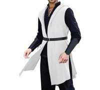 Pirate Costume Men Grandad Collar Shirts for Cowboy Men's Medieval Nordic Shirt Blouse Renaissance Captain Victorian Top Outfit Festival Viking Halloween Collarless Sword White Linen White L