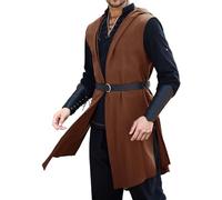 Pirate Costume Men Kilt Grandad Collar Shirts for Black Medieval Renaissance Templar Tunic Viking Knight Vintage Warrior Halloween Cosplay Party Tops Kilts Hat White Linen Brown M