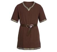 Pirate Costume Men Kilts for Medieval Dress Corset Men's Shirt Ruffled Renaissance Vampire Steampunk Victorian Gothic Costumes Kurta October Festival Mens Brown #1 S
