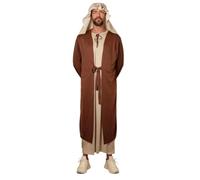 Pirate Costume Men Traditional Shepard Robe With Headpiece Tie | Classic Middle Eastern Fancy Dress For Halloween Party Stage Play Cosplay Adult Mens Outfit With Lace Up Inner Robe And Belt