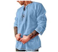 Pirate Costume Men Viking Gifts for Mens Cowboy Shirt Goth Top Cotton Lace Up Vintage Medieval Scottish Jacobite Ghillie Kilt Shirts Tops Oktoberfest Dress Halloween Costumes Light Blue XL