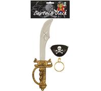 Henbrandt Children’s Pirate Sword and Accessories Set with Eyepatch and Gold Hoop Earring Toy Pirate Sword Kids Cutlass Pretend Play Sword Fancy Dress Costume Accessory for Kids