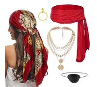 Pirate Costume Set - 5 Piece Role Play, Head Scarf, Cosplay Accessories, Sash Belt, Eye Patch, Party Outfit, Theater Supplies, School Performance, Masquerade, Fancy Dress, Dress Up | Fun Adventure Cos