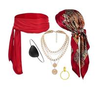 Pirate Costume Set - Classic Design Wear, Bandana Sash Pack, Necklace Eye Patch, Earring Role Gear | Themed Dress Kit Classic Design For Women Joining Theater Performances School Plays Masquerade Ball