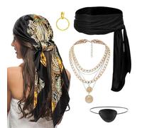 Pirate Costume Set - Headband 90×90 Cm Belt 200×9 Cm, Polyester Alloy ABS 5 Pieces | Masquerade Cosplay Outfit Kit, Role Play Theater Photoshoots School Plays Events Stage Parties Accessories