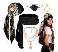 Pirate Costume Women Accessories,Pirate Bandana Sash Necklace Eye Patch Earring | Role Play Outfit Supplies for Theater Performances School Plays Masquerade Balls