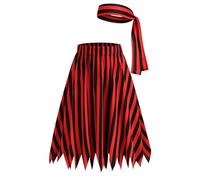 Pirate Costume Women's Red Black Striped Pirate Skirt with Belt Knee-Length High Waist Cosplay Pirate Skirt Asymmetrical Swing A Line Midi Skirt Skirts for Carnival Party Skirt Pirates Women, 2-red,