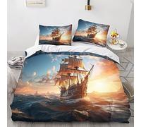 Pirate Cotton Duvet Cover Ivory Various Sizes Quilt Cover Bedding Set Soft & Cozy Percale Weave Buccaneer Comforter Cover with Zipper Closure for Kids Adults Double（200x200cm）