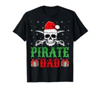 Pirate Dad Skull Santa Hat Xmas Roger Flag Christmas Pirate T-Shirt