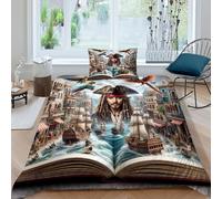 Pirate Double Duvet Cover Style of Art 3D Print Set 2 Pcs With One Pillow Case,Premium Brushed Microfiber for Kids Teens Set Single（135x200cm）