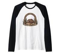 Pirate Dragon Napping On Book with Treasure Hoard Raglan Baseball Tee