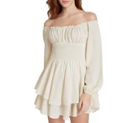 Pirate Dress Women's Off Shoulder Pirate Costume Boho Romper Ruffle Dresses A Line Tunic Jumpsuit Ladies White Dress Cozy Elastic Waist Solid Color Playsuits Double Layer Pirate Costume Comfy