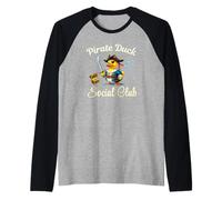 Pirate Duck Social Club Hunting Hiding Treasure On Ship Fun Raglan Baseball Tee
