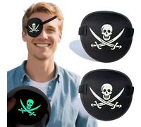 Pirate Eye Patch - 2 Pcs Skull & Crossbones Adjustable Black Eye Patches for Adults, Glow in The Dark Halloween Cosplay & Gifts