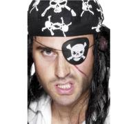 Smiffys Pirate Eyepatch, Black & White with Skull and Crossbones, Pirate Fancy Dress, Pirate Dress Up Accessories