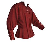Pirate Fancy Dress,Lace Up Long Sleeve Mercenary Scotland Mens Kilt Viking Gothic Linen Shirts Henley Shirt Renaissance Shirt Medieval Shirt Men Steampunk Costume Victorian Tee Tops Red