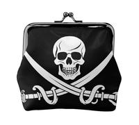 Pirate Flag Full Double-Sided Printed Pattern Women's and Girls' Fashionable Leather Kiss Lock Coin Purse Card Bag