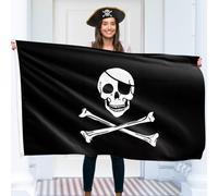 Pirate Flag - Jolly Roger Flag - Double-sided Print - 90G polyester - Double Seam - 2 brass eyelets, large 5ft x 3ft