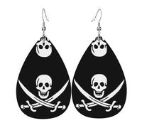 Pirate Flag Leather Earring For Women Teardrop Dangle Printed Fashion Accessories Daily Wear Party