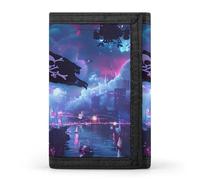 Pirate Flag Neon City Printed Tri-fold Wallets Front Pocket Holder Money Clips with ID Credit Card Slots for Man Women