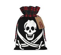 Pirate Flag Printed Christmas Drawstring Linen Gift Bags â€“ Reusable Burlap Fabric Bags With Tags For Christmas Gifts, Party Favors, Wedding Decor & Holiday Packaging 2 Sizes