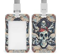 Pirate Flag Skull Badge Holder Waterproof Plastic ID Card Badge Holders with Lanyard Vertical Card Case Protector Pouch Clear Window Work Badges for Women Men