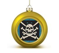 Pirate Flag Skull Christmas Tree Ornaments 1.6 Inch Shatterproof Pc Plastic Balls with Lanyard Baubles Hanging Christmas Ball Ornaments for Xmas Tree Holiday Party Wedding Home Decorations-Golden
