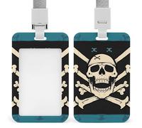 Pirate Flag Skull Id Badge Holder with Lanyard, Clear Vertical Card Protector Waterproof, Breakaway Safety Neck Strap, Heavy Duty Name Tag Holder for Nurse Teacher Officer Staff Women Men