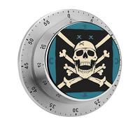 Pirate Flag Skull Kitchen Timers for Cooking 60 Minute Wind Up Timer, Magnetic Back, Visual Mechanical Timer with Loud Alarm, Manual Countdown Timers for Classroom Home Gym Tanning