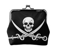Pirate Flag Women's Leather Kiss Lock Pouch â€“ Stylish Small Zipper-Free Wallet for Coins, Cards, Makeup & Essentials â€“ Compact & Lightweight Design for Daily Use, Travel & Gifting