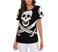Pirate Flag Women's Short-Sleeve T Shirts Classic-Fit Summer Round Neck Tops Black