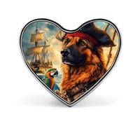 Pirate German Shepherd Dog Heart Shape Badge Button Pins Brooches
