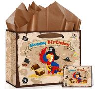 Pirate Gift Bag Pirate Party Supplies Birthday Gift Bags With Tissue Paper and Greeting Card Treasure Map Wrapping Paper Bag for Kids Boys Girls Birthday Party Decorations Treasure Hunter Themed