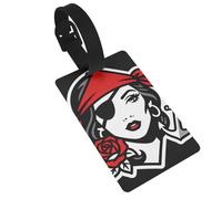 Pirate Girl Luggage Tags for Suitcases - Durable PVC ID Tags with Detachable Straps for Travel, Backpack, Golf Bag, Anti-Loss