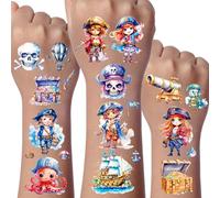Pirate Glitter Tattoo for Kids, 12 Sheets Temporary Tattoos for Kids, Pirates Gifts for Girls Boys, Pirate Party Decorations, Party Bags Fillers Gifts