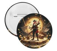 Pirate Golden Secret Sea Badge Metal Round Pins, Lightweight Brooch for Backpack, Fashion Button Pins Badge for Shirts, Jackets, Shawl Coat, Unisex, 20PCS, Tinplate, metal round pins