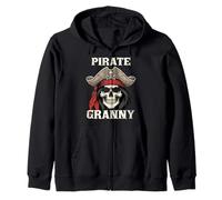 Pirate Granny Skull Jolly Roger Funny Halloween Granny Zip Hoodie