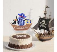Pirate Happy 3rd Birthday Cake Topper,Nautical Sailing Treasure Sea of Thieves Theme Cake Decor,Boys girls Happy 6th birthday cake Topper 6 years old party decorations (Pirate, 6)