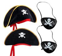 Pirate Hat, 2 PCS Captain Pirate Hat and Eye Patch Set Skull Print Captain Costume Cap with Eye Patch Pirate Accessories Halloween Pirate Dress Up Set Party Costume Cap for Kids Boys Girls Adults