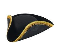 Pirate Hat Adults Black & Gold Trim Pirate Tricorn Hat Captain Fancy Dress Accessory Shipmate Buccaneer Costume Headwear