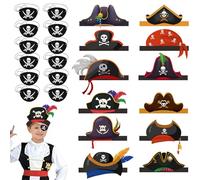 Pirate Hat and Eye Patch Kids, 24pcs Pirate Costume Accessories Skull Print Pirate Hats Kids Eye Patch Pirate Party Bag Fillers Caribbean Party Dress Up for Halloween Masquerade Party Cosplay