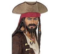 Pirate Fancy Dress Hat Leather Look & Dreadlocks & Beads Jack by Smiffys