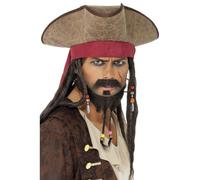 Pirate Hat Brown with Dreadlocks Caribbean Fancy Dress Accessory Mens Adults