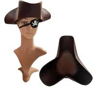 Pirate Hat for Adults Brown Leather Colonial Style Tricorn Hat Pirate Cap Fancy Dress Colonial Medieval Accessory Carnival Halloween Costume